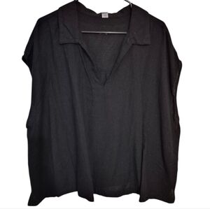 Old Navy Black Linen Blend Cap Sleeve Womens Blouse, Plus Size 3X NEW